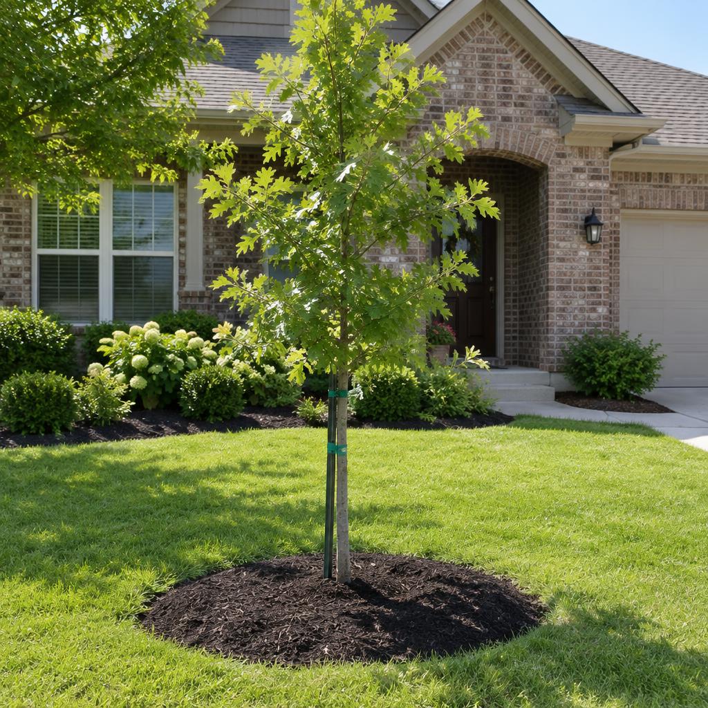 Newly planted tree with mulch ring in Fort Worth, TX